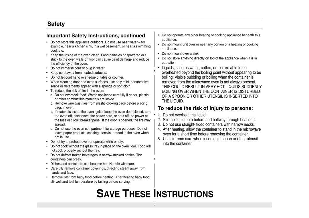 Samsung MW1980STD owner manual Important Safety Instructions 