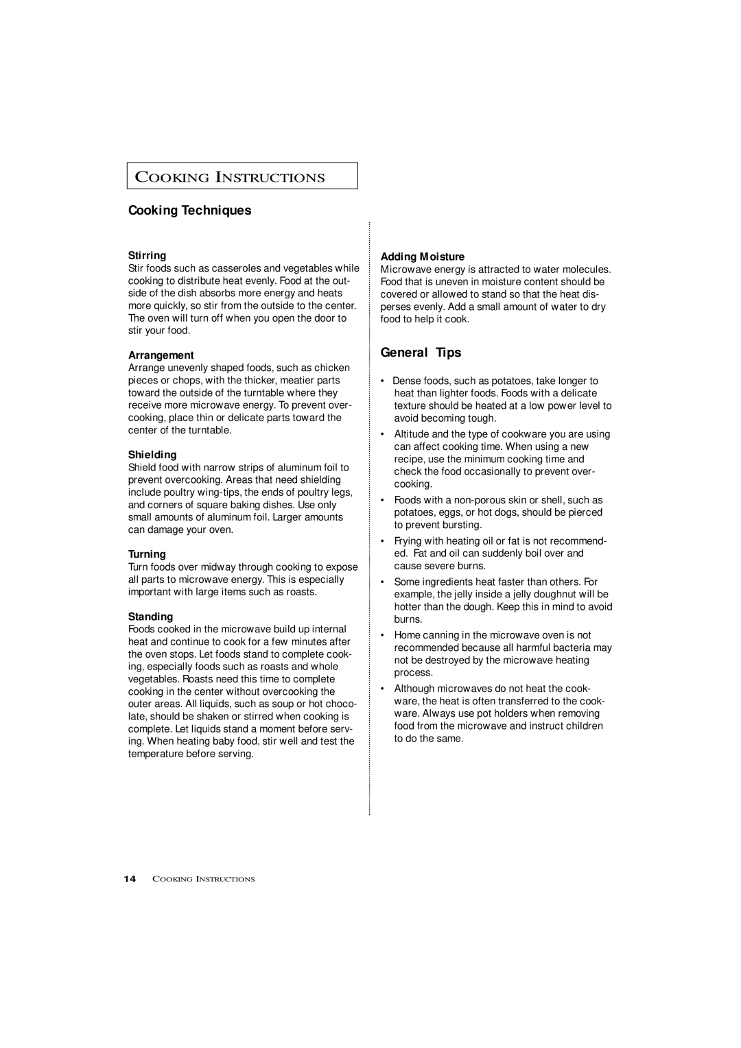 Samsung ME4096W, MW4390W, MW4090W owner manual Cooking Techniques, General Tips 