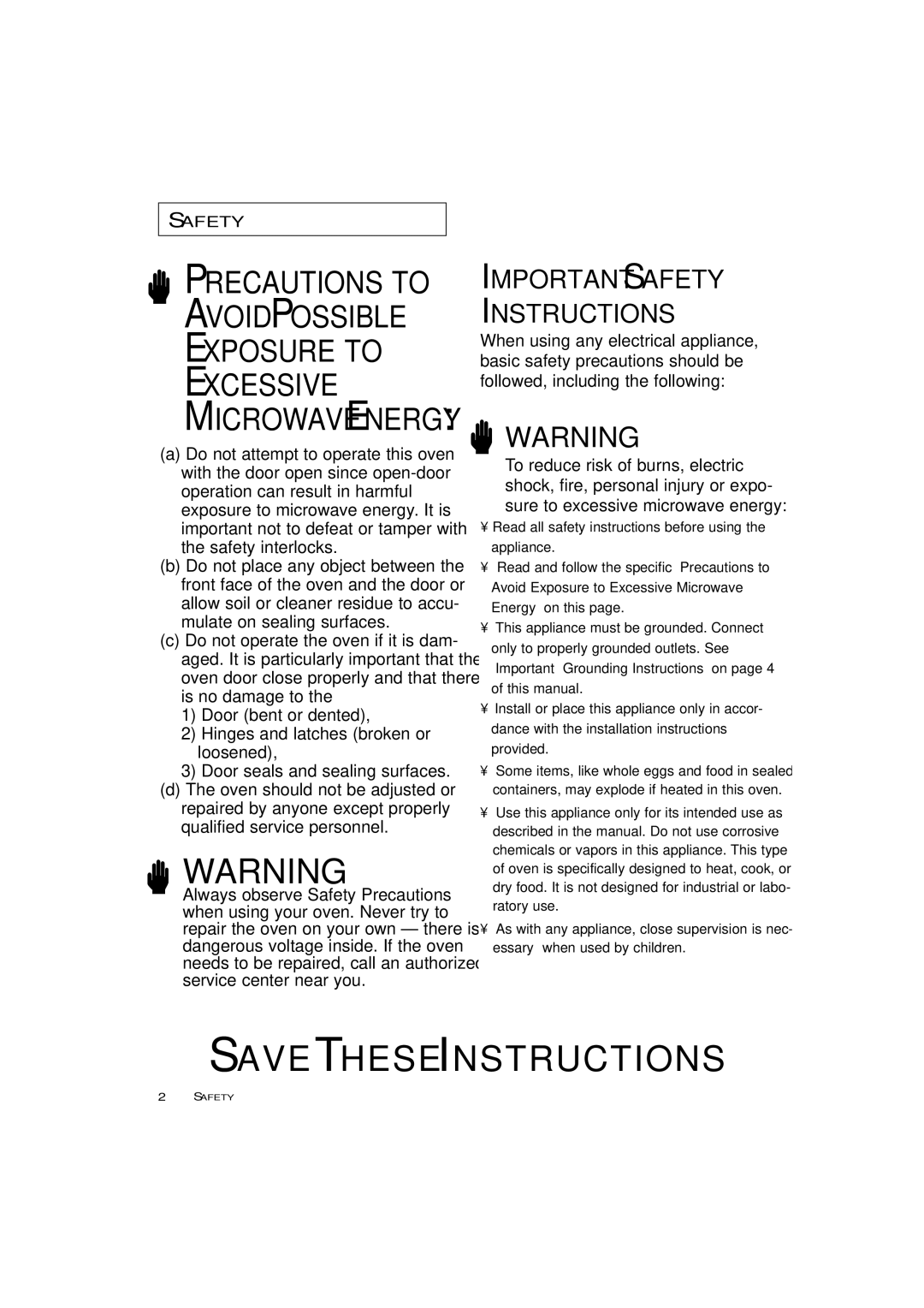 Samsung ME4096W, MW4390W, MW4090W owner manual Precautions to Avoid Possible Exposure to Excessive 