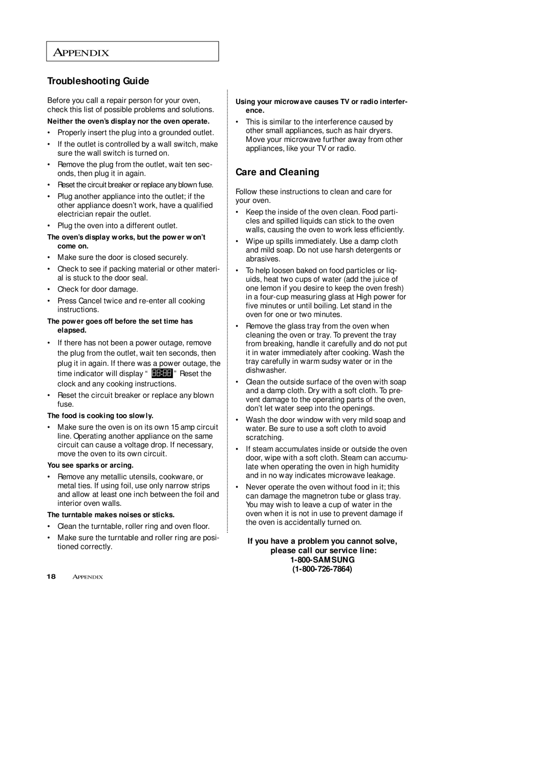 Samsung MW4688BA, MW4699S owner manual Troubleshooting Guide, Care and Cleaning 