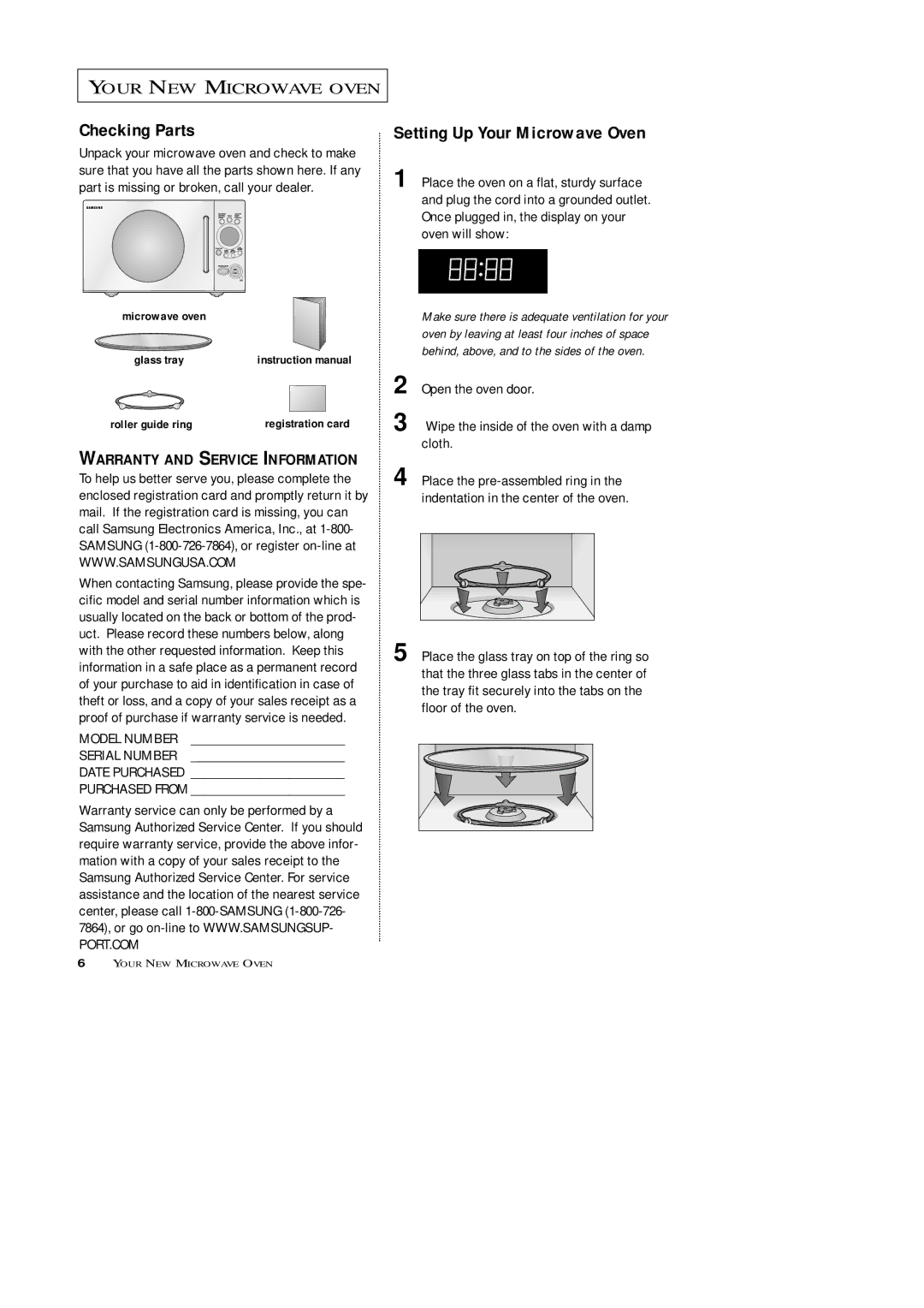 Samsung MW4688BA, MW4699S owner manual Checking Parts, Model Number Serial Number Date Purchased Purchased from 