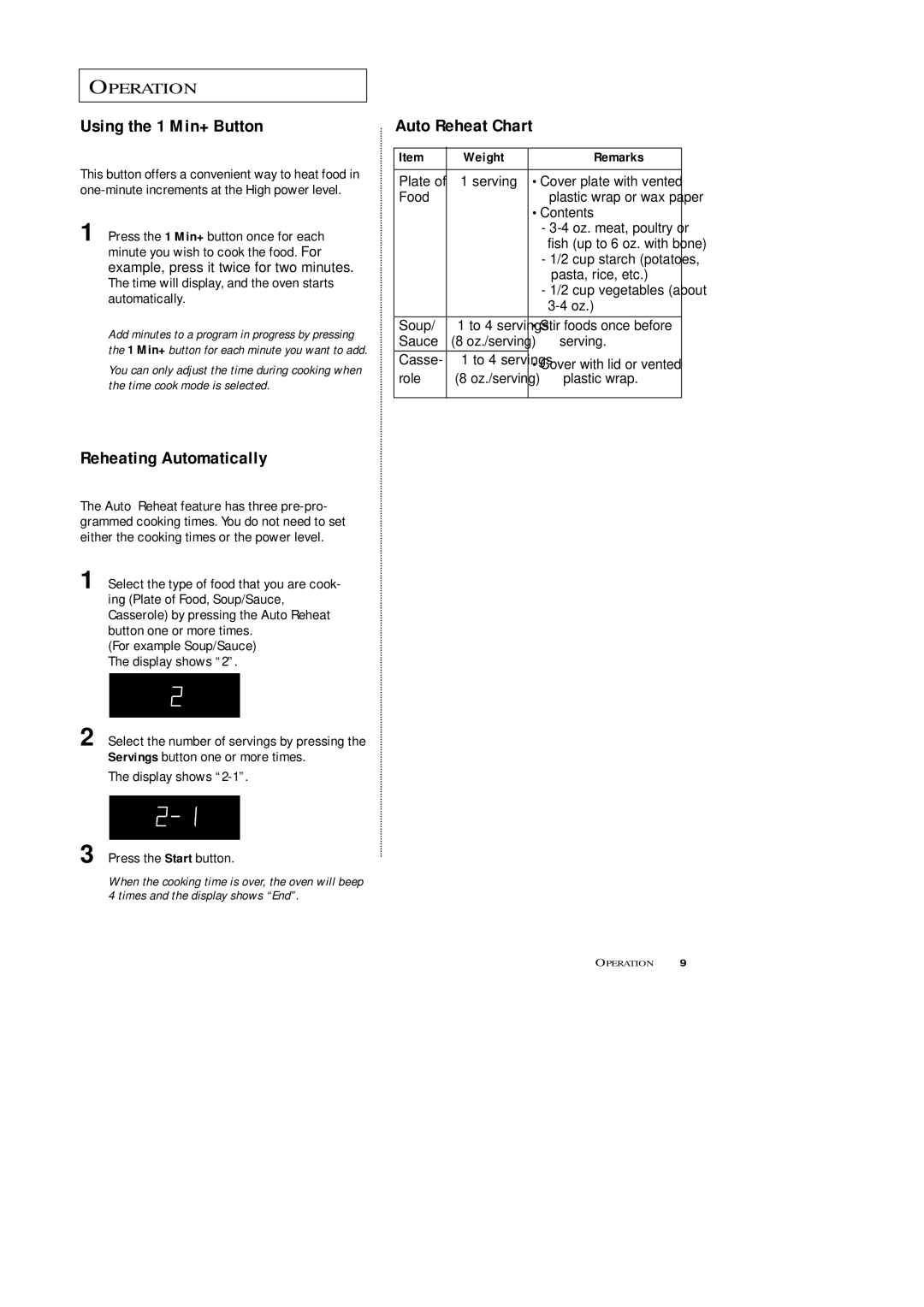 Samsung MW4699S, MW4688BA owner manual Using the 1 Min+ Button, Reheating Automatically, Auto Reheat Chart 