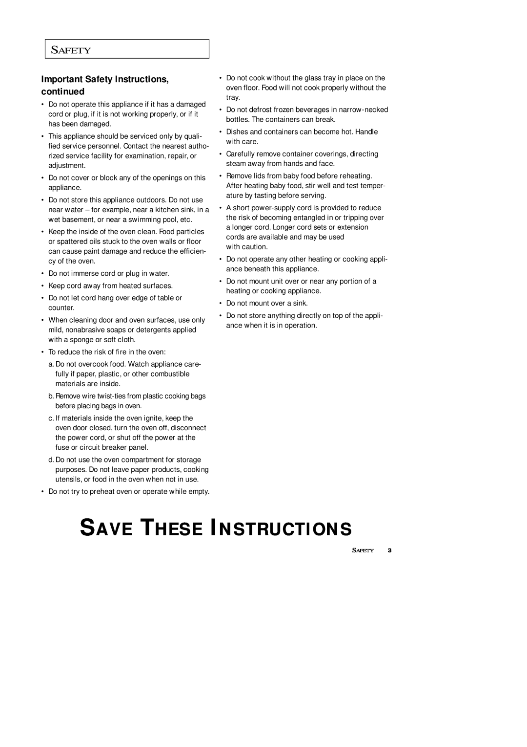 Samsung MW4699S, MW4688BA owner manual Important Safety Instructions, continued, Save These Instructions 