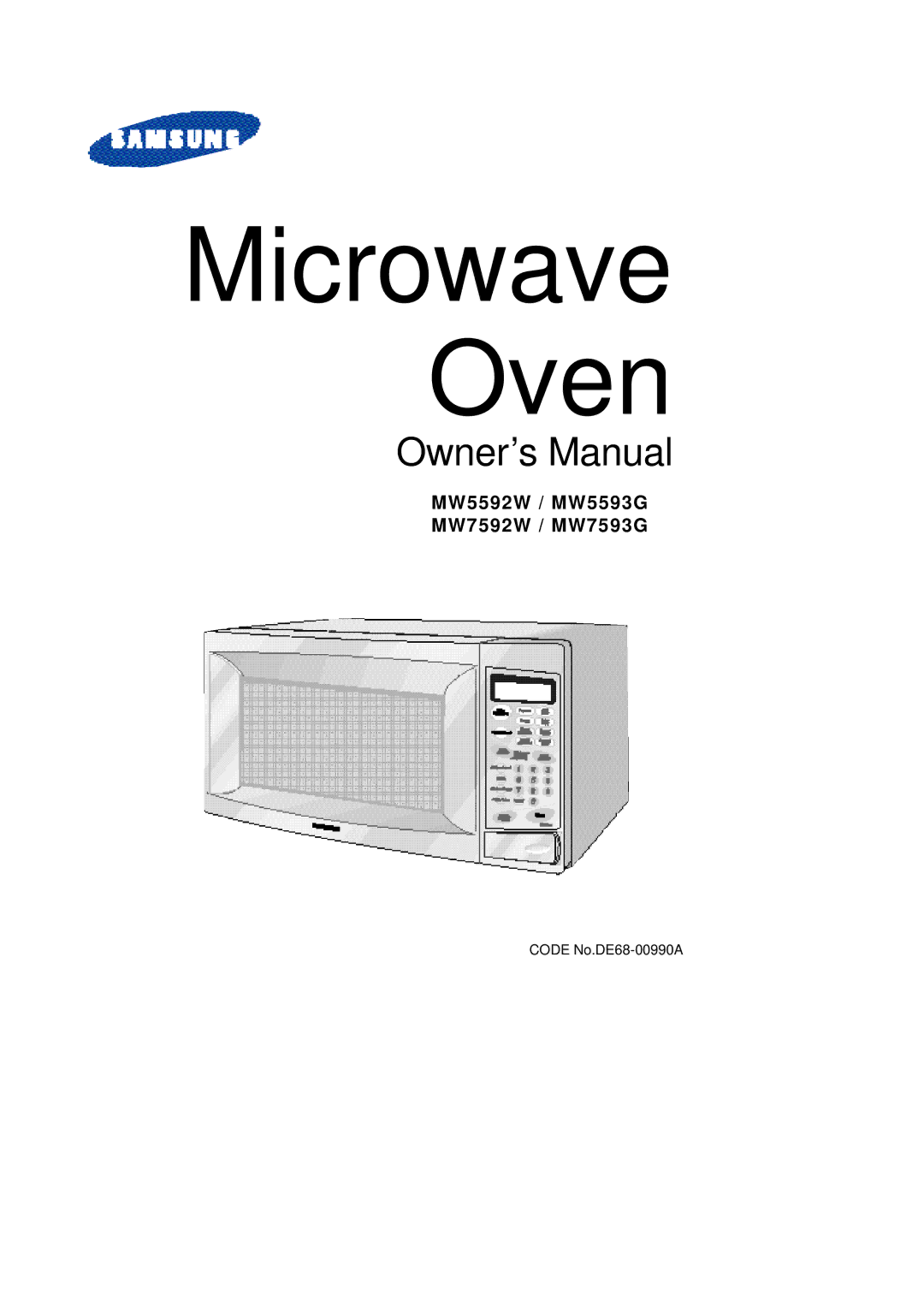 Samsung manual MW5592W / MW5593G MW7592W / MW7593G, Code No.DE68-00990A 