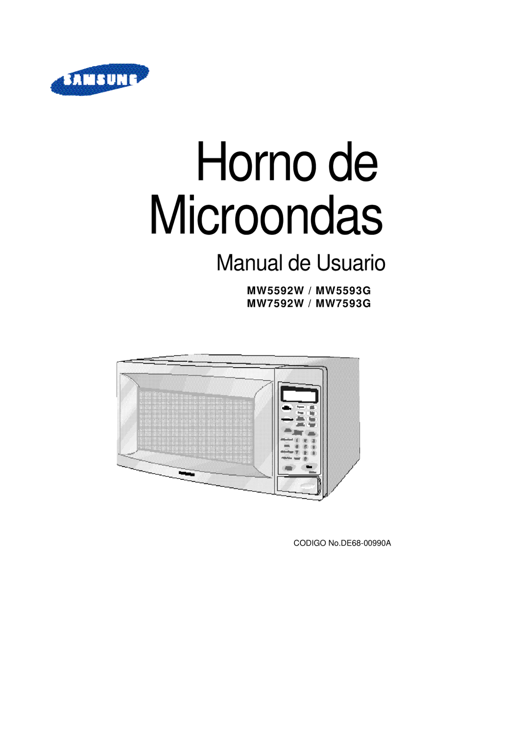 Samsung MW7593G, MW5592W, MW5593G, MW7592W manual Horno de Microondas, Codigo No.DE68-00990A 