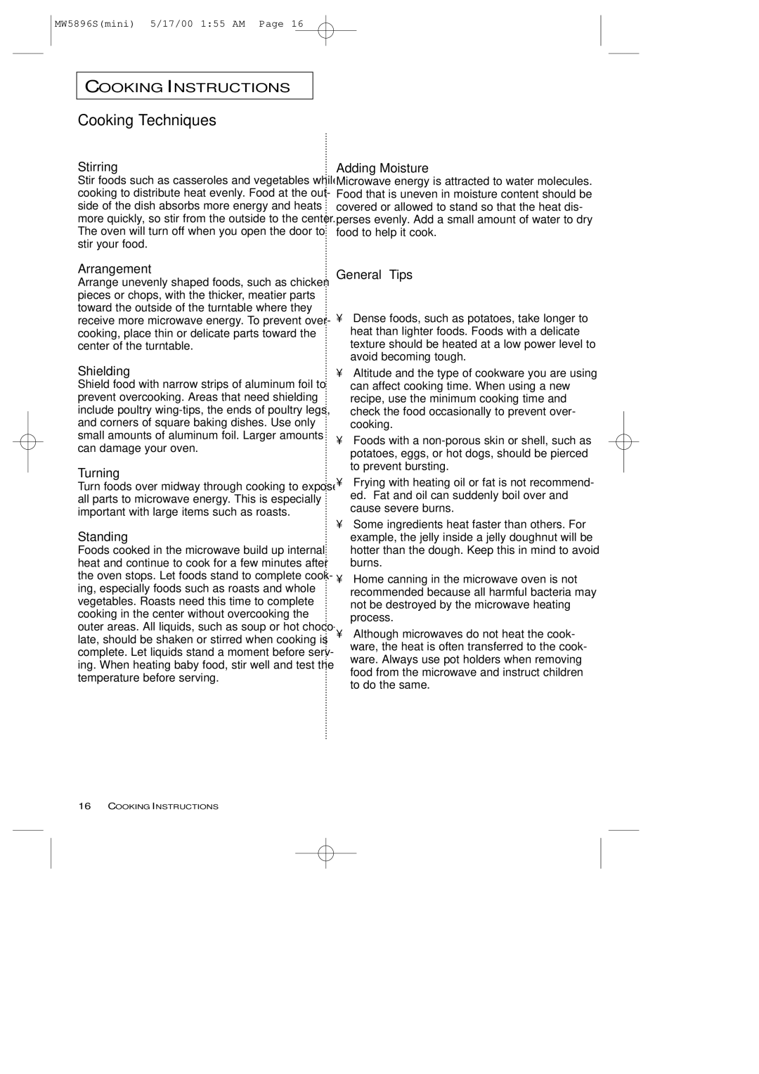 Samsung MW5892S owner manual Cooking Techniques, Stirring 