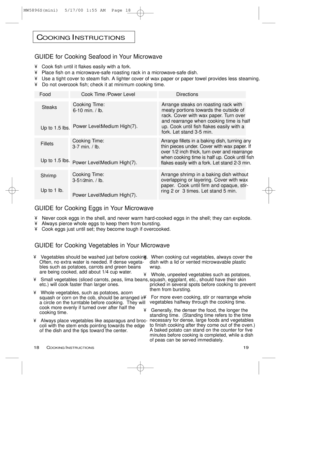 Samsung MW5892S owner manual 10 min. / lb, 1/2min. / lb 