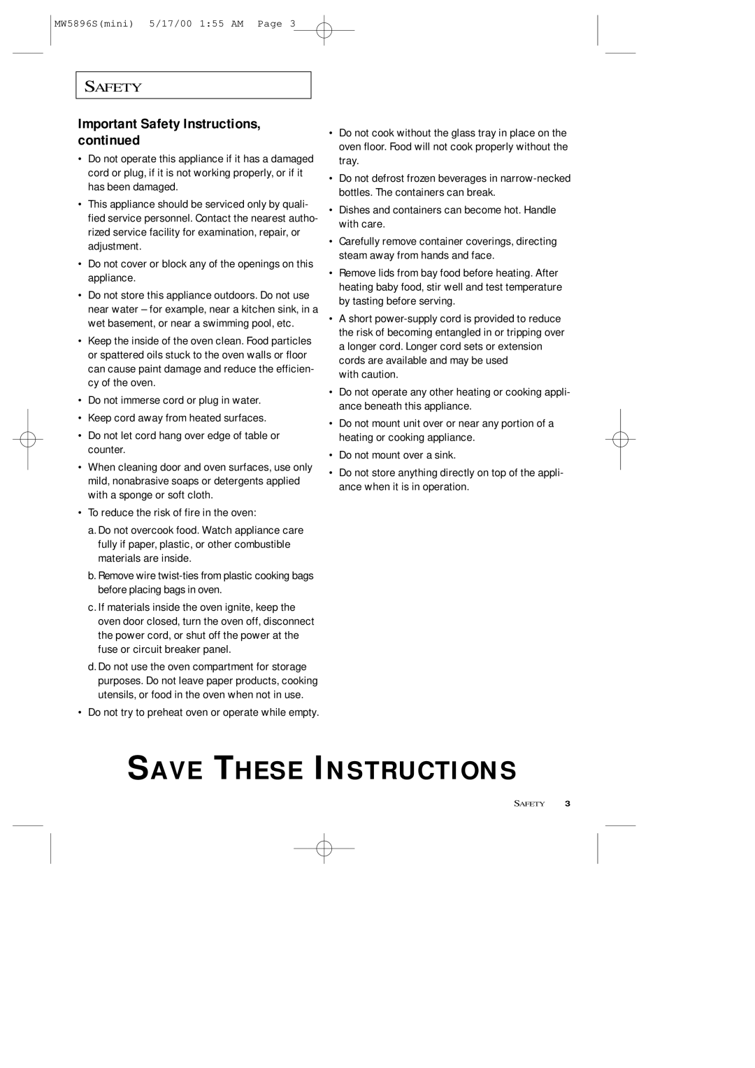 Samsung MW5892S owner manual Important Safety Instructions, Dishes and containers can become hot. Handle with care 