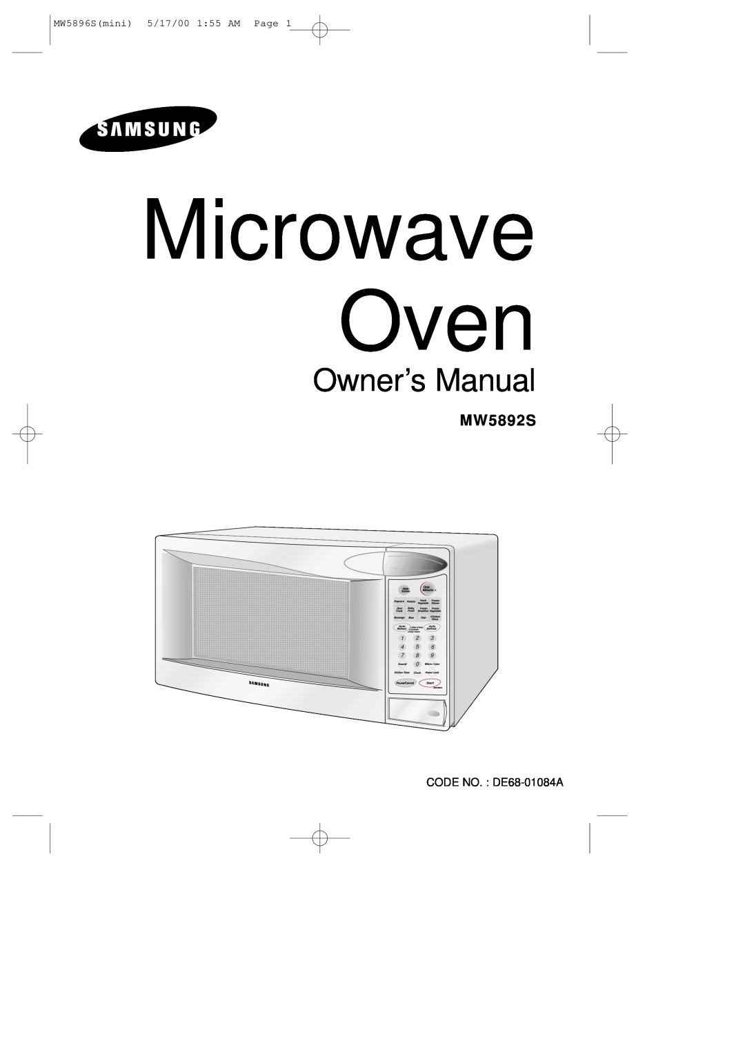 Samsung MW5892S owner manual Microwave Oven, MW5896Smini 5/17/00 1 55 AM Page 