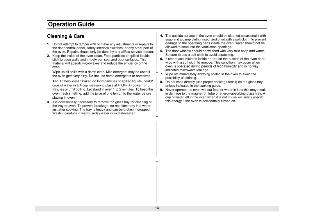 Samsung MW630WB, MW610WB, MW620WB, DE68-01685A owner manual Cleaning & Care 