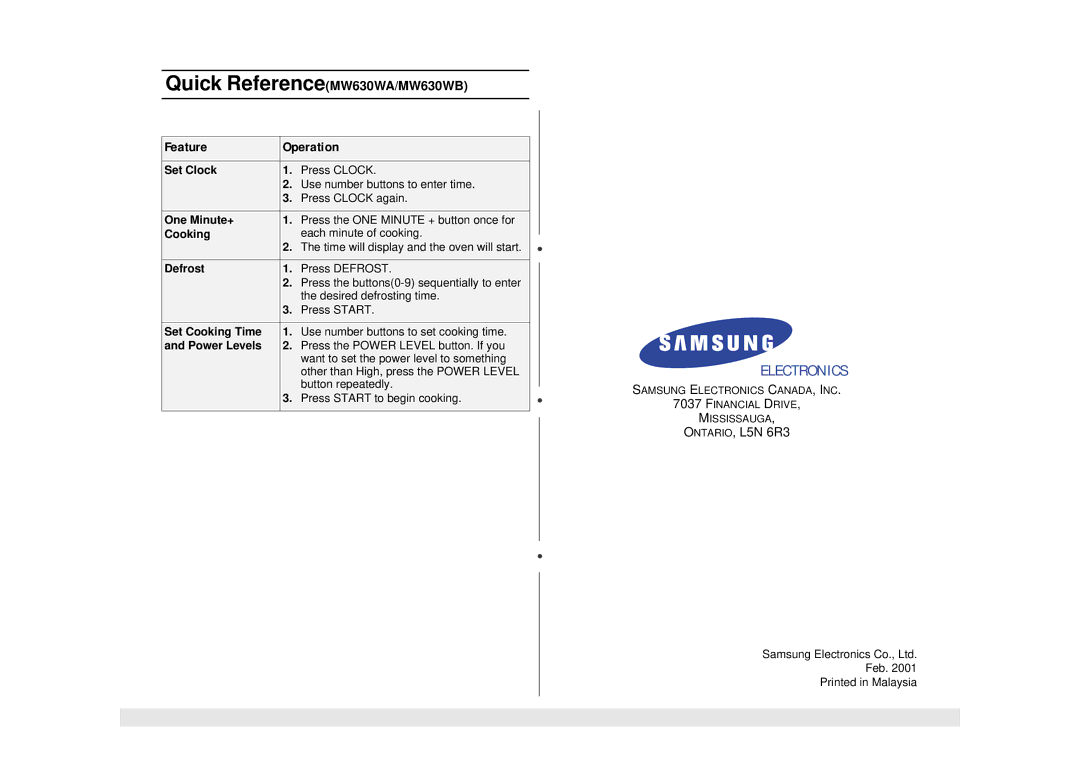 Samsung MW620WB, MW610WB, MW630WB, DE68-01685A owner manual Electronics 