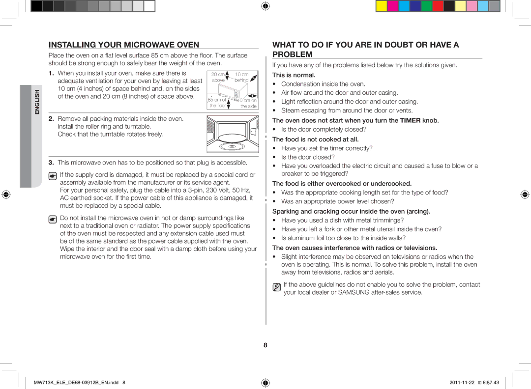 Samsung MW711K-S/ELE manual Installing your microwave oven, What to do if you are in doubt or have a problem 