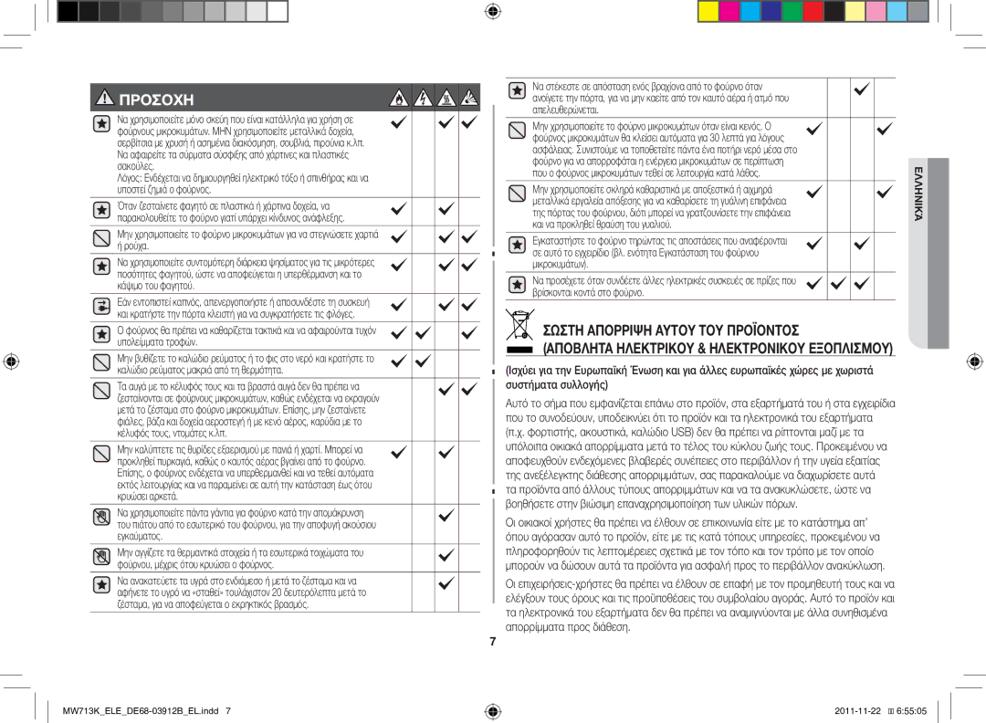 Samsung MW711K-S/ELE manual Προσοχη 