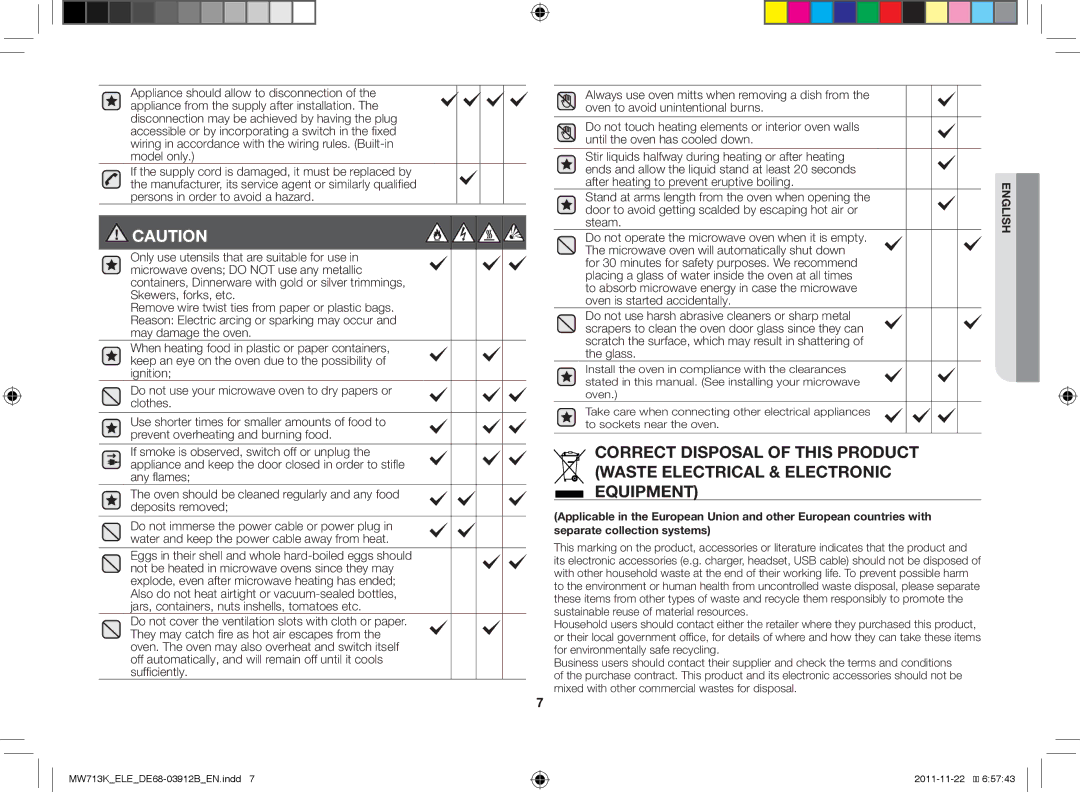 Samsung MW712K/BAL, MW711K/ELE, MW713K/ELE manual English 