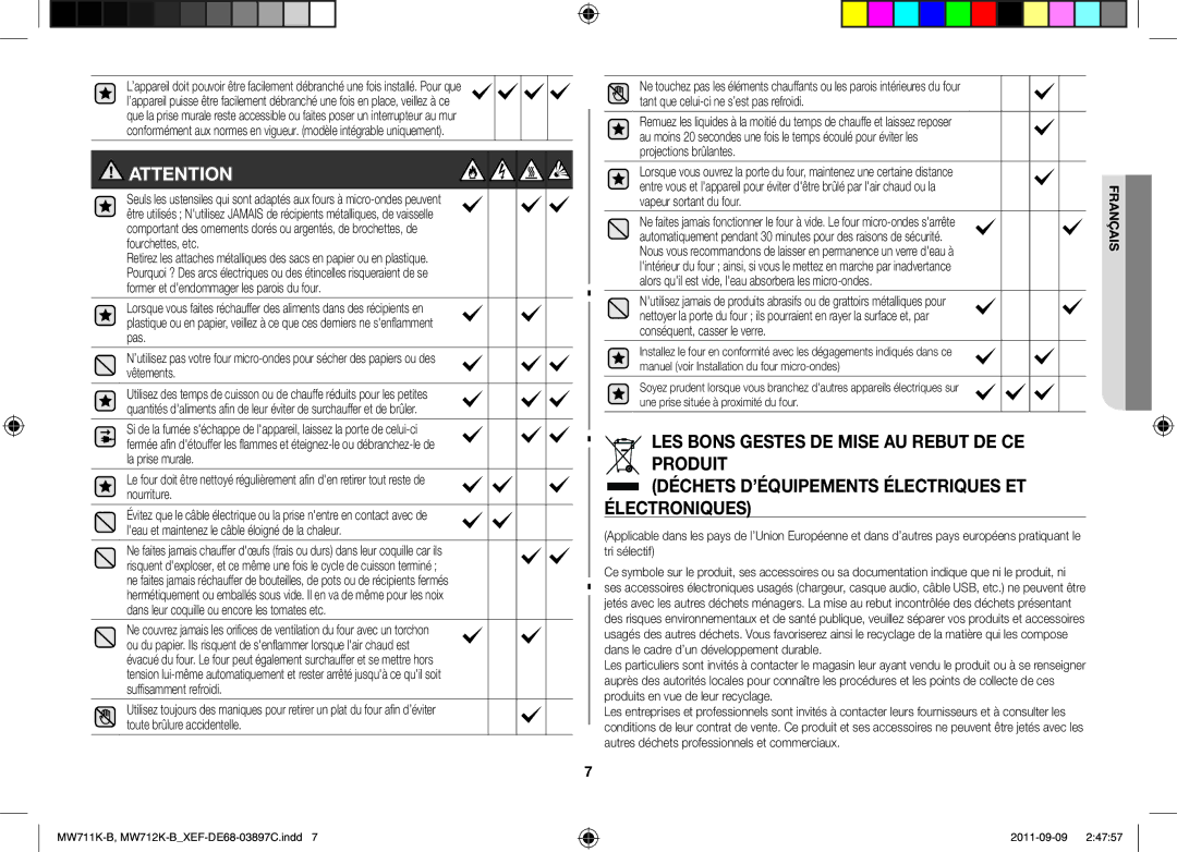 Samsung MW712K-B/XEF manual Vapeur sortant du four 