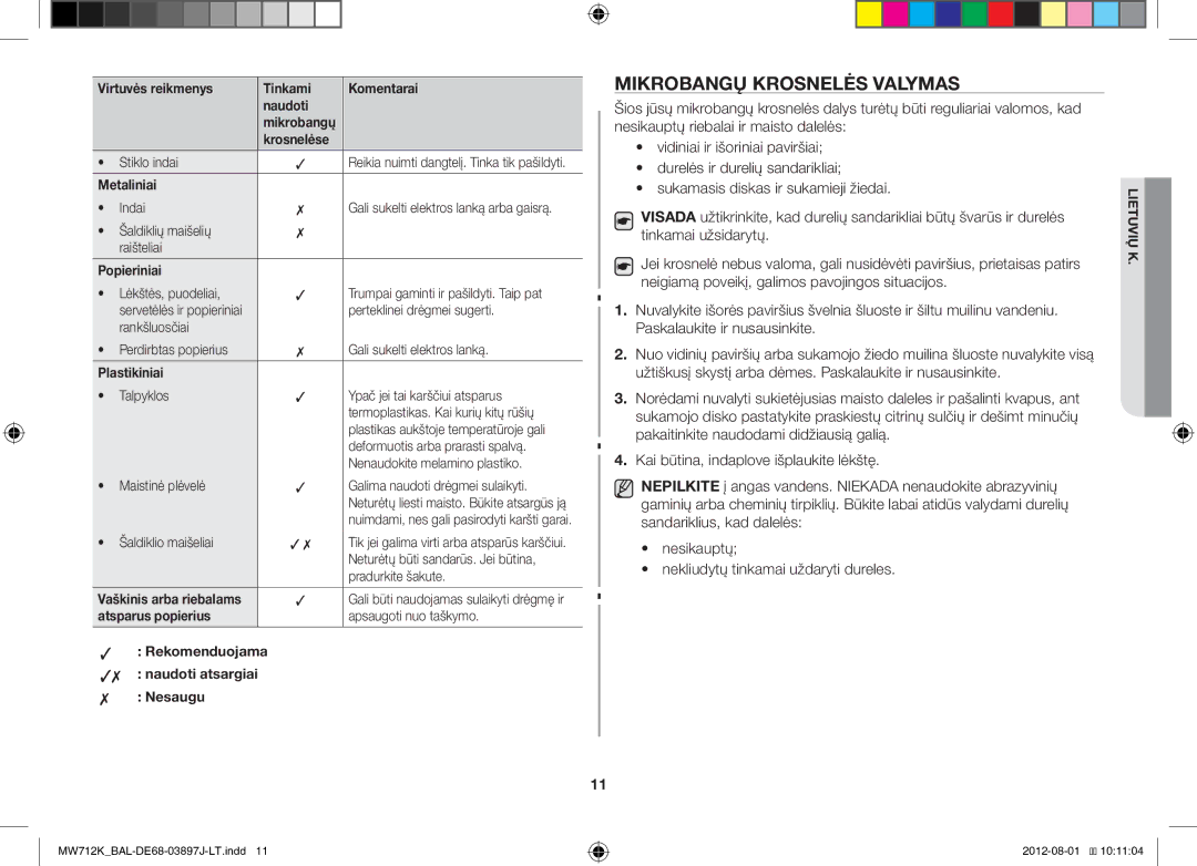 Samsung MW712K/BAL manual Mikrobangų Krosnelės Valymas 