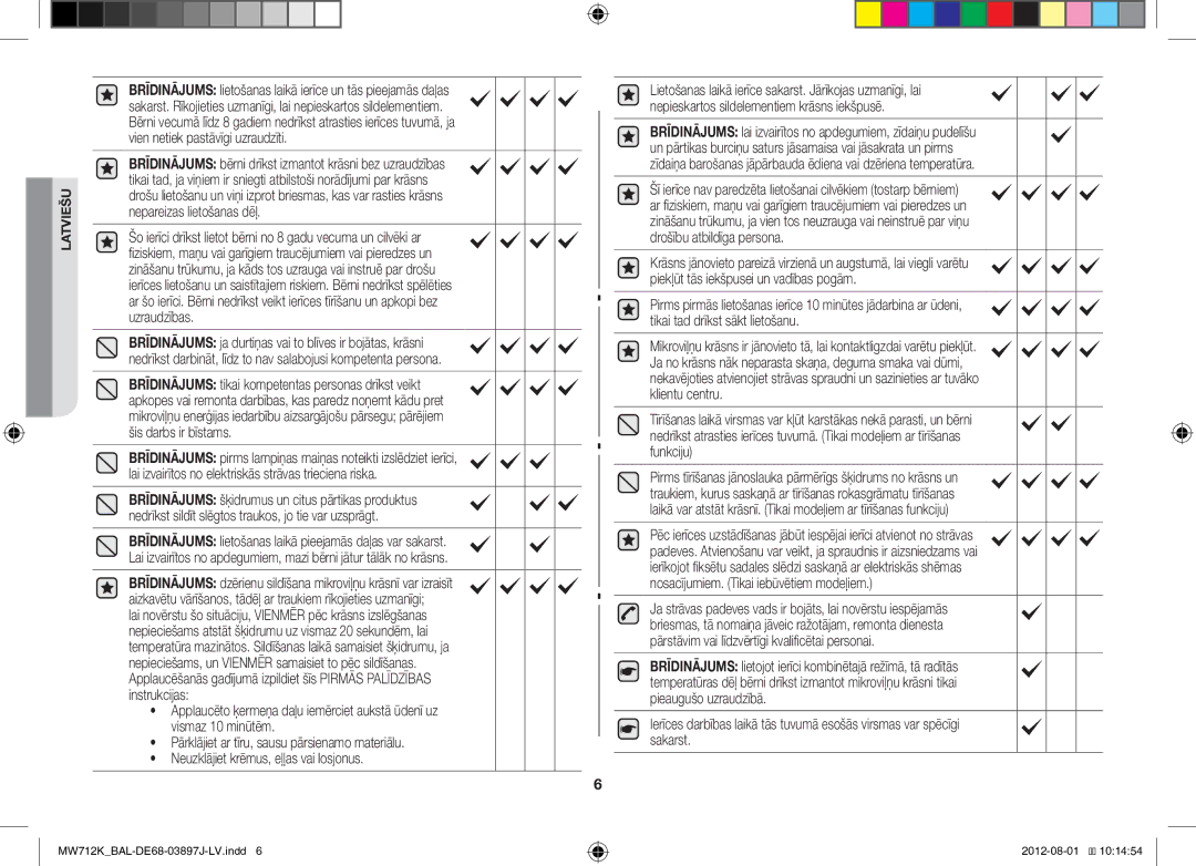 Samsung MW712K/BAL manual MW712KBAL-DE68-03897J-LV.indd 2012-08-01 