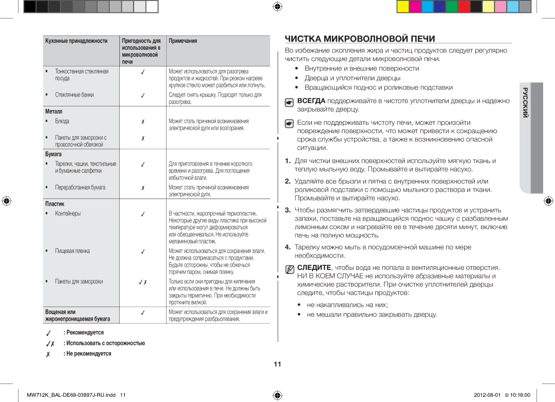 Samsung MW712K/BAL manual Чистка Микроволновой Печи 