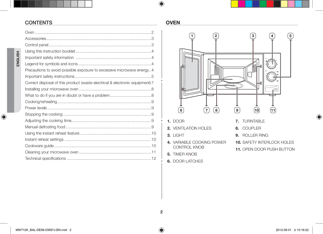 Samsung MW712K/BAL manual Contents, Oven 