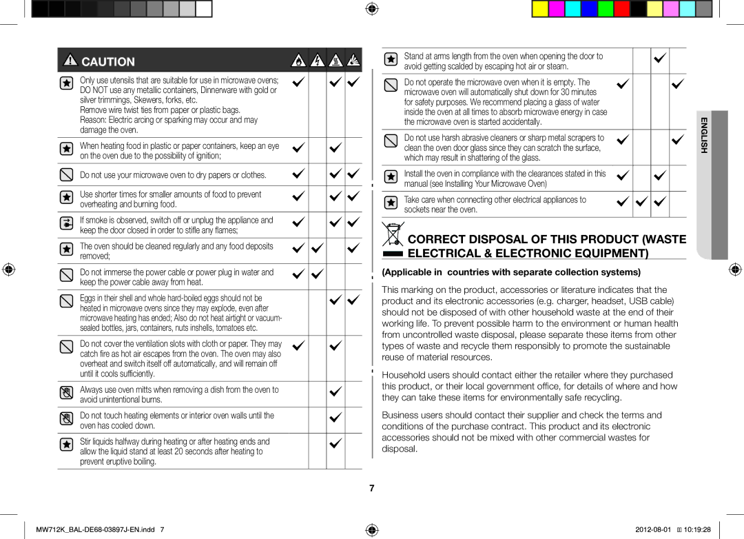 Samsung MW712K/BAL manual Do not use your microwave oven to dry papers or clothes, Microwave oven is started accidentally 