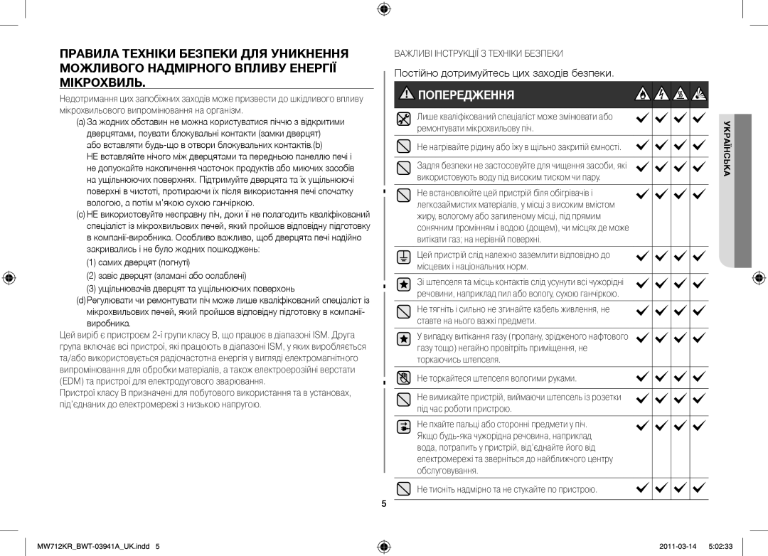 Samsung MW712KR/BWT manual Або вставляти будь-що в отвори блокувальних контактів.b, Не торкайтеся штепселя вологими руками 