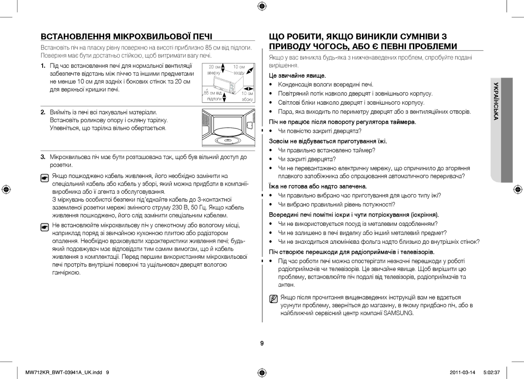 Samsung MW712KR/BWT manual Приводу чогось, або є певні проблеми 