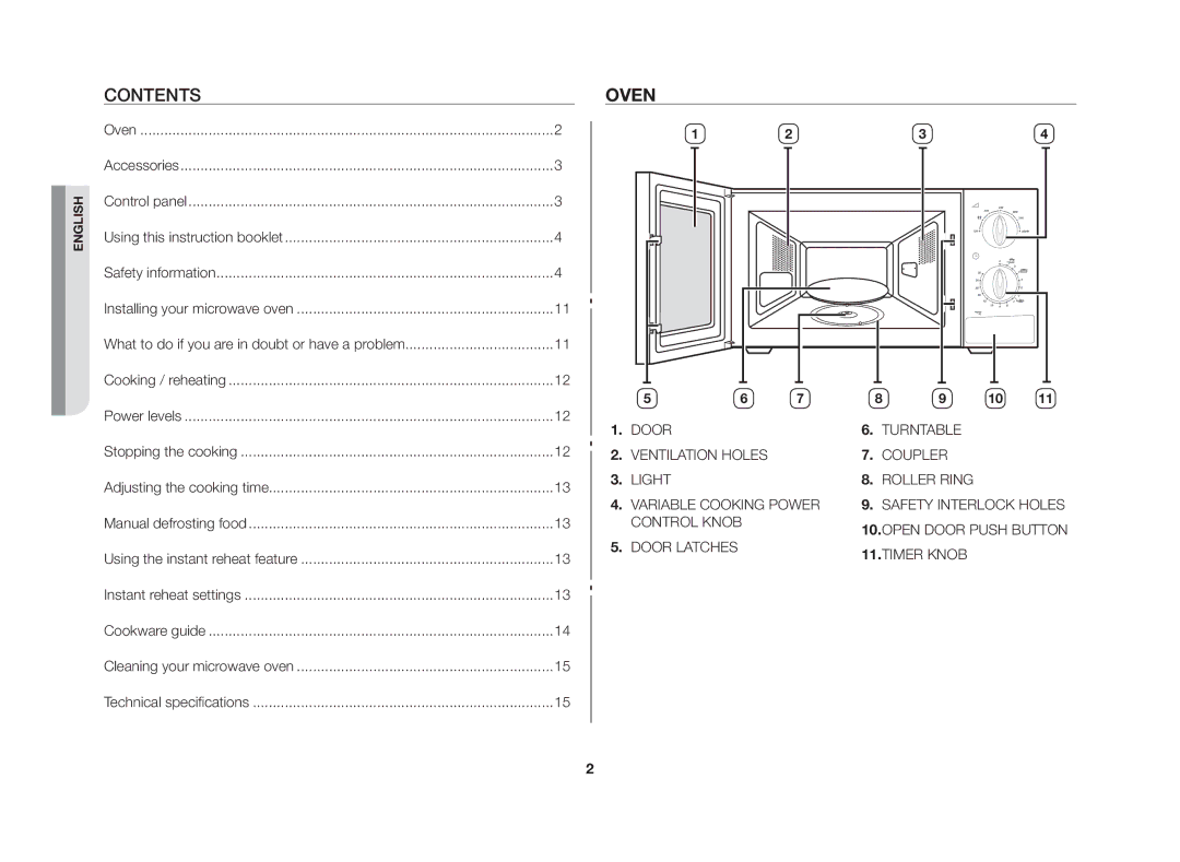 Samsung MW712N/XSV manual Contents, Oven 