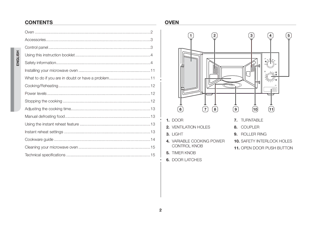 Samsung MW71B-S/XEO manual Contents, Oven 