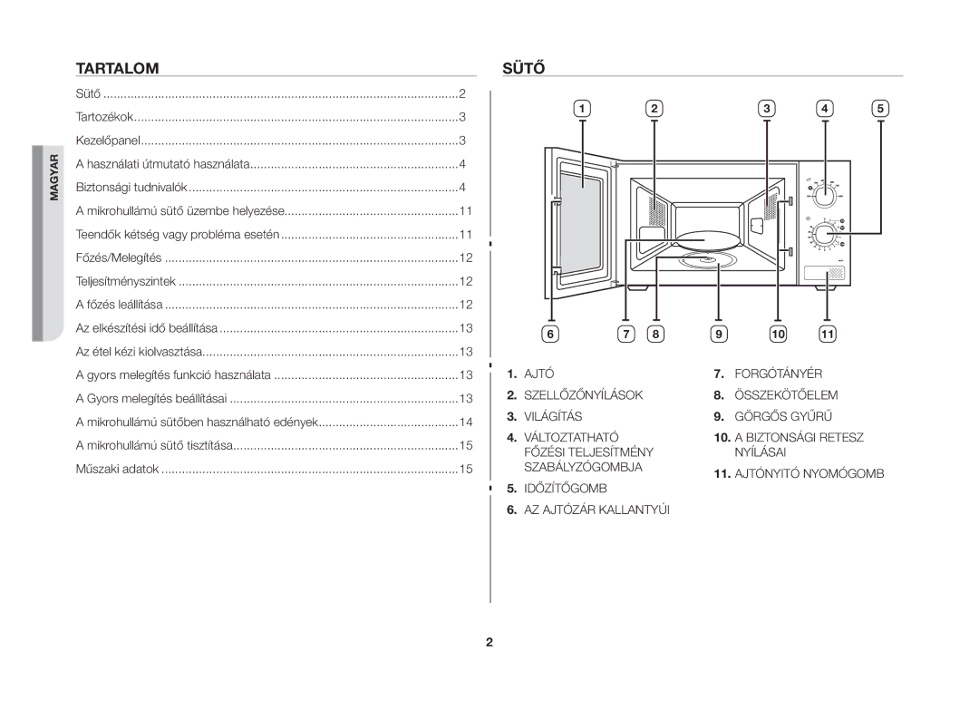 Samsung MW71B-S/XEO manual Tartalom, Sütő 