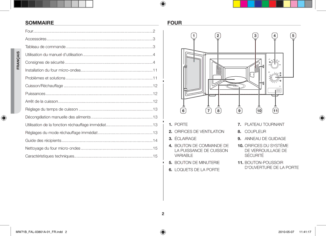 Samsung MW71B/BAL manual Sommaire, Four 