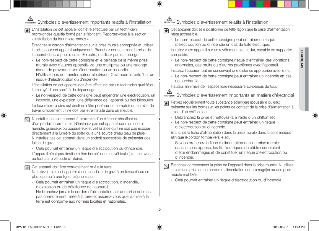 Samsung MW71B/BAL manual Français 