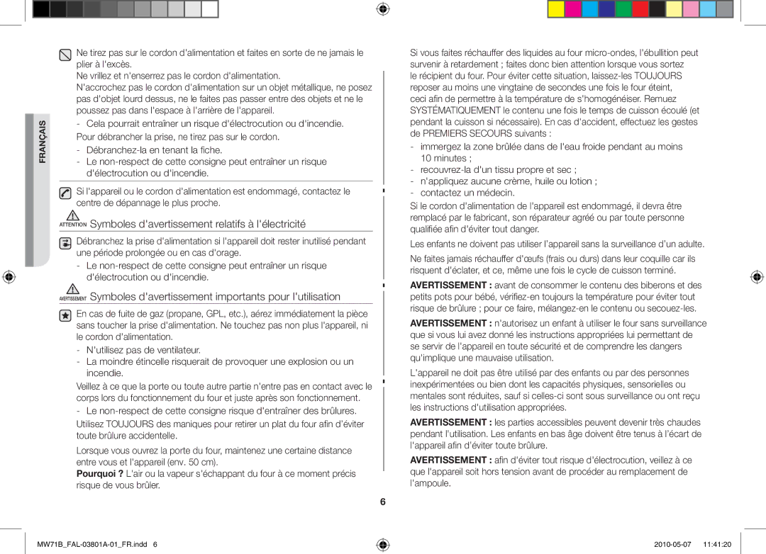 Samsung MW71B/BAL manual Français 