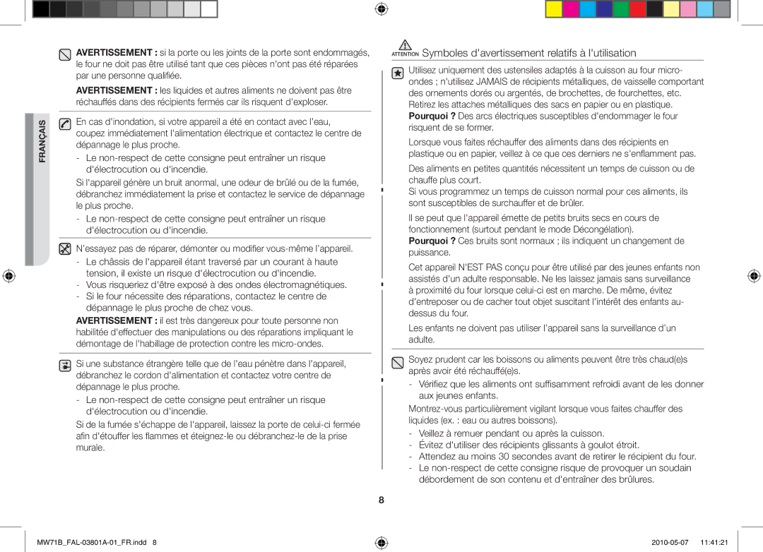 Samsung MW71B/BAL manual Français 