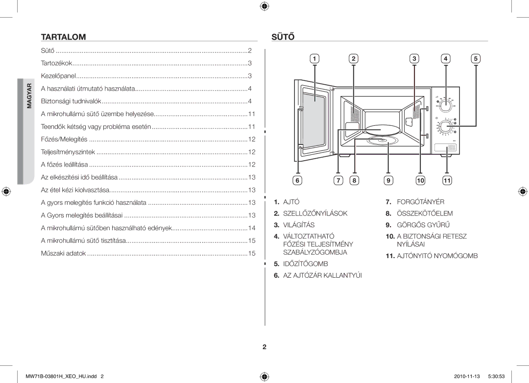 Samsung MW71B/ELE, MW71B/BOL, MW71B/XEO, MW71B/XEG manual Tartalom, Sütő 