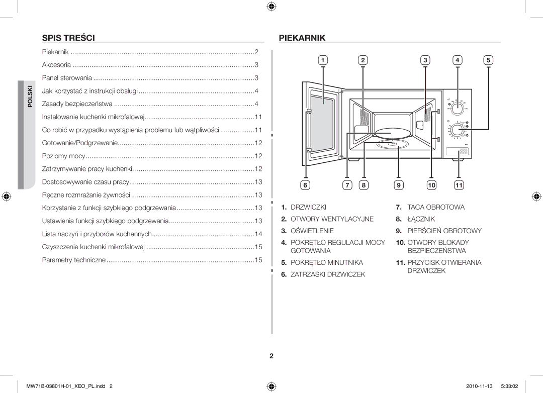 Samsung MW71B/ELE, MW71B/BOL, MW71B/XEO, MW71B/XEG manual Spis Treści, Piekarnik 