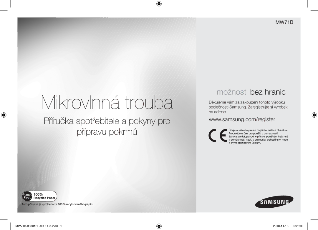 Samsung MW71B/XEO, MW71B/BOL, MW71B/ELE, MW71B/XEG manual Mikrovlnná trouba 