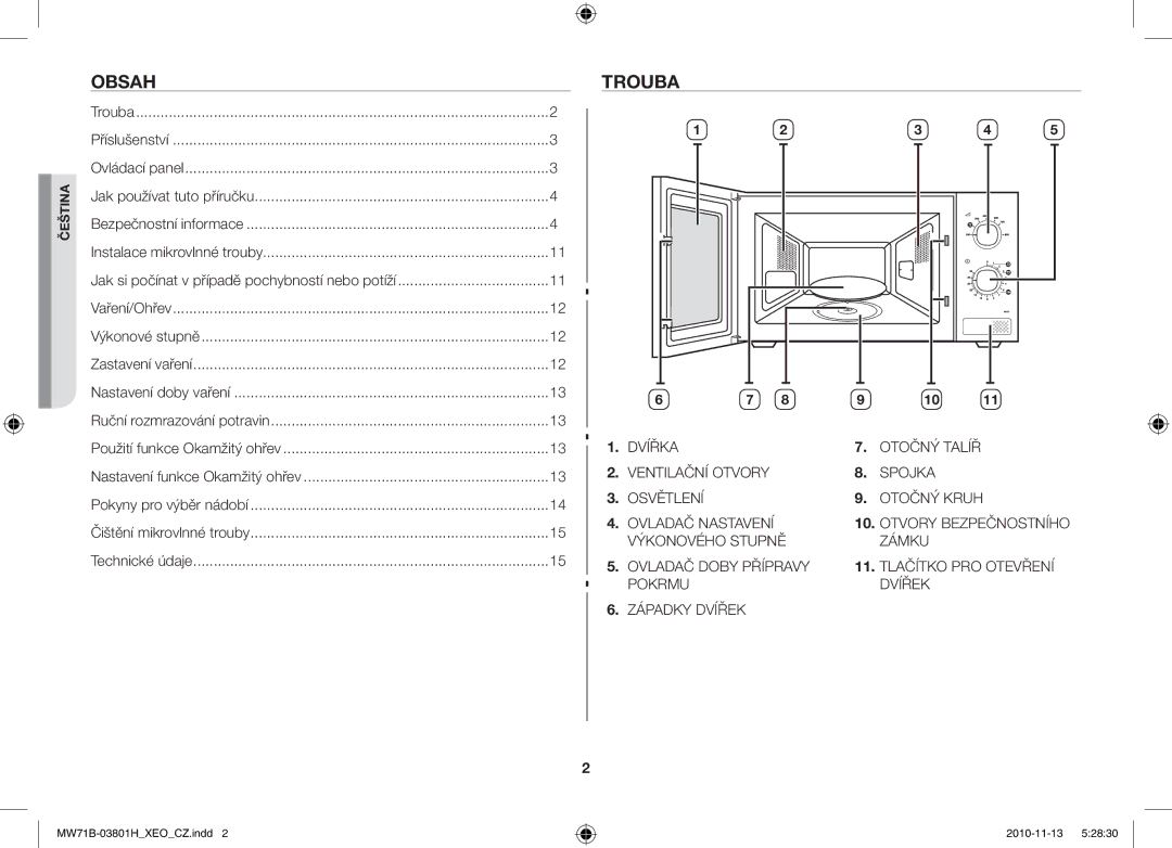 Samsung MW71B/ELE, MW71B/BOL, MW71B/XEO, MW71B/XEG manual Obsah, Trouba 