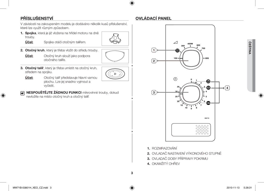 Samsung MW71B/XEG, MW71B/BOL, MW71B/XEO, MW71B/ELE manual Příslušenství, Ovládací Panel 