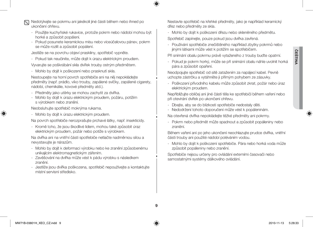 Samsung MW71B/XEO, MW71B/BOL, MW71B/ELE, MW71B/XEG manual Čeština 