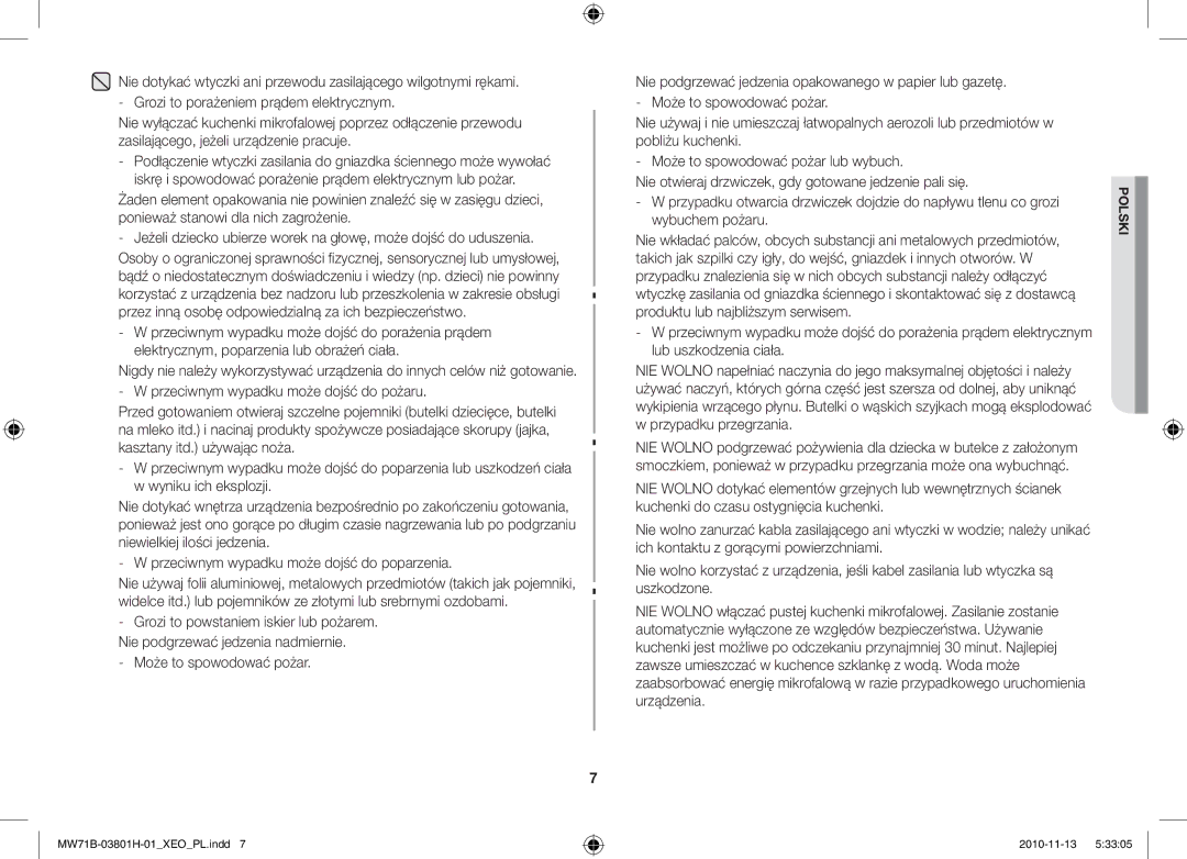 Samsung MW71B/XEG, MW71B/BOL, MW71B/XEO, MW71B/ELE manual Polski 