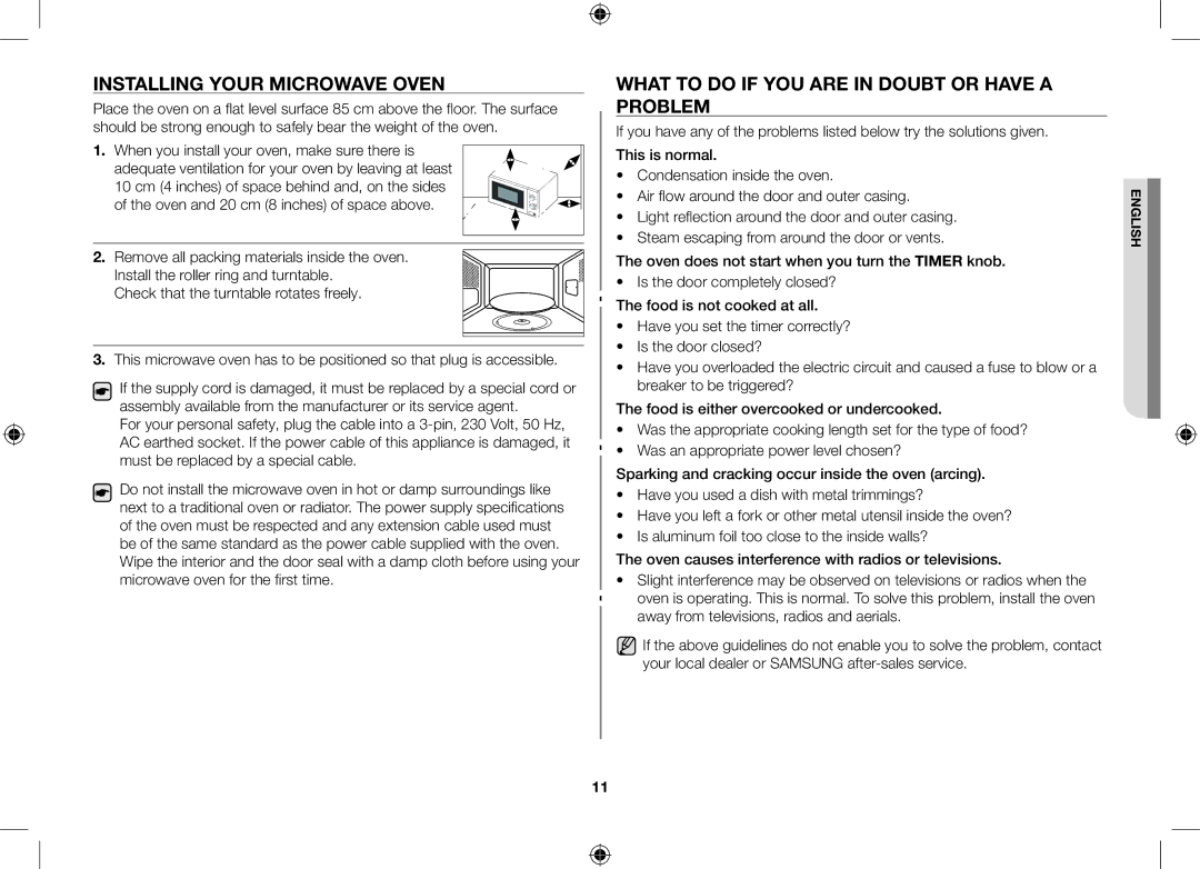 Samsung MW71B/XEG, MW71B/BOL, MW71B/XEO Installing Your Microwave Oven, What to do if YOU are in Doubt or have a Problem 