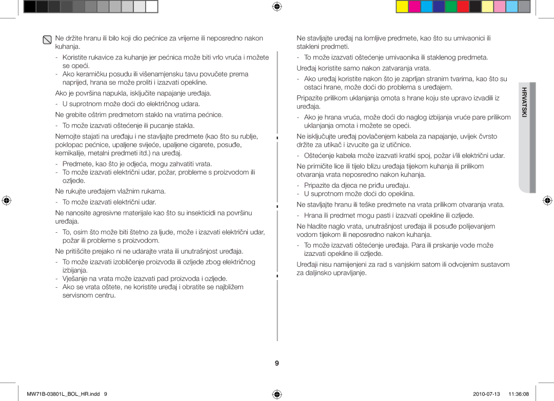 Samsung MW73B/BAL, MW71B/FAL, MW71B/XSV, MW71B/BOL, MW71B/XEO, MW71B/ELE, MW71B/XEG manual Hrvatski 