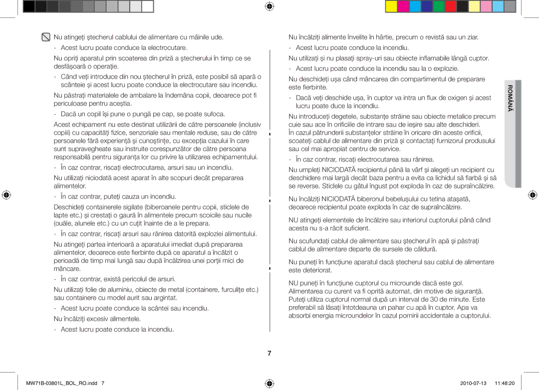 Samsung MW71B/XEG, MW71B/FAL, MW71B/XSV, MW71B/BOL, MW71B/XEO, MW73B/BAL, MW71B/ELE manual Română 