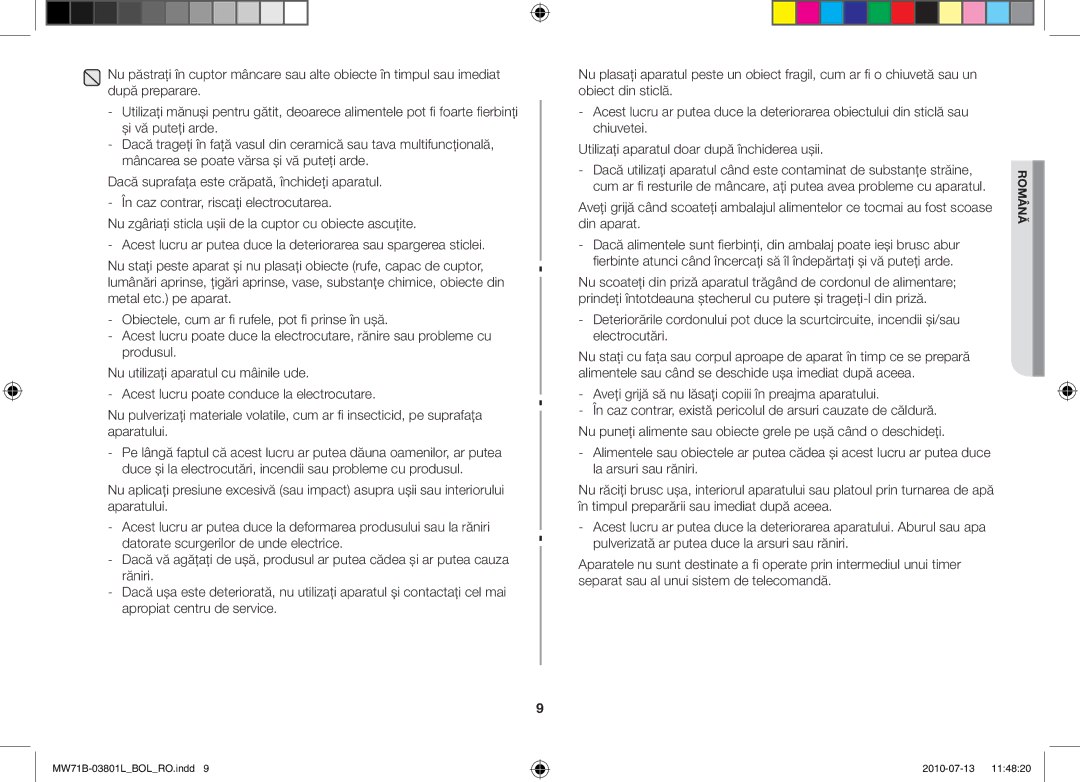 Samsung MW71B/XSV, MW71B/FAL, MW71B/BOL, MW71B/XEO, MW73B/BAL, MW71B/ELE, MW71B/XEG manual Română 