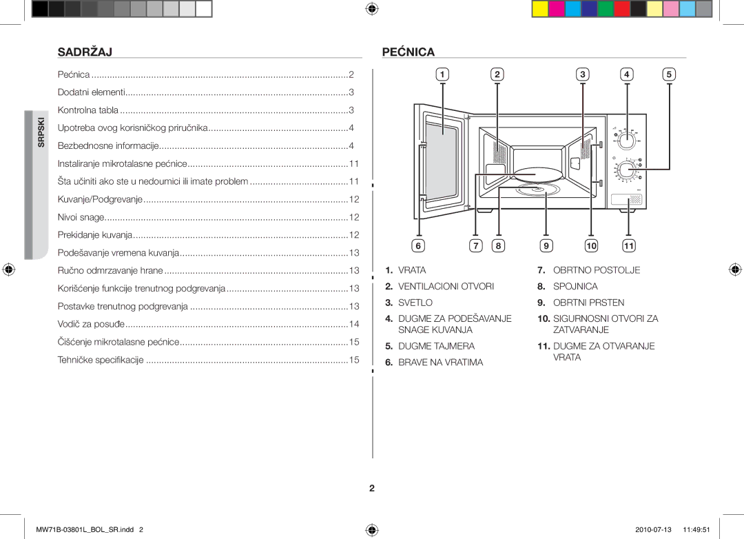 Samsung MW71B/XEO, MW71B/FAL, MW71B/XSV, MW71B/BOL, MW73B/BAL, MW71B/ELE, MW71B/XEG manual Srpski 