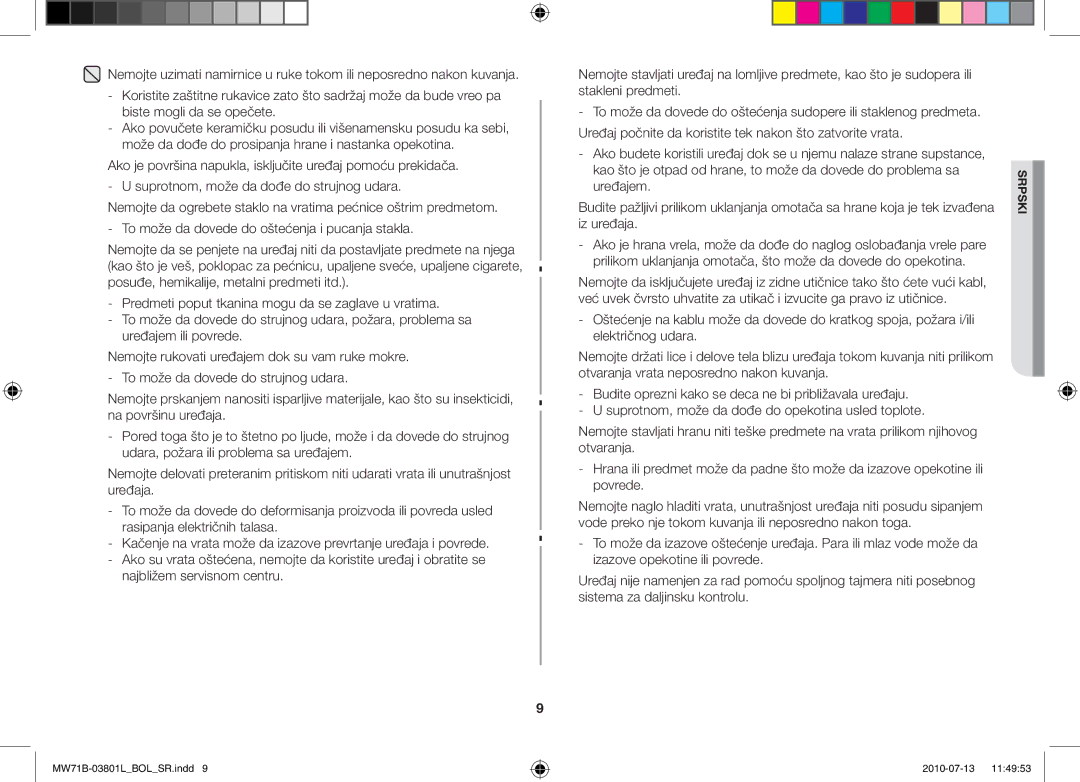 Samsung MW71B/XEO, MW71B/FAL, MW71B/XSV, MW71B/BOL, MW73B/BAL, MW71B/ELE, MW71B/XEG manual Srpski 