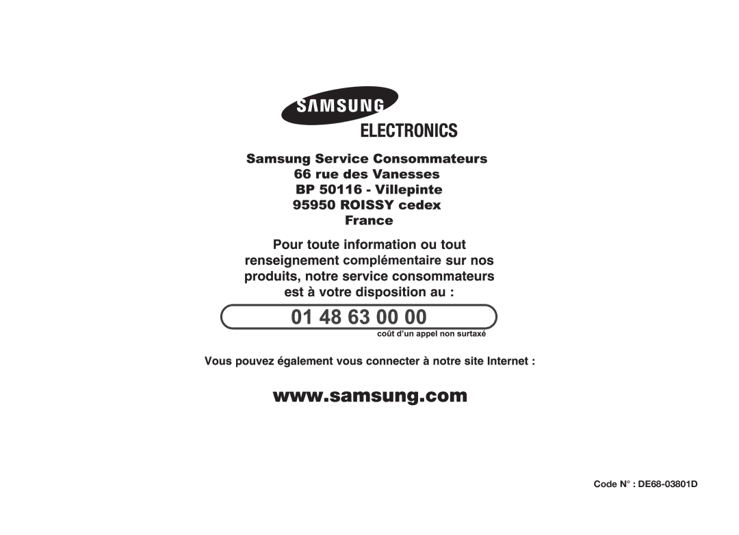 Samsung MW71B/XEF manual Code N DE68-03801D 