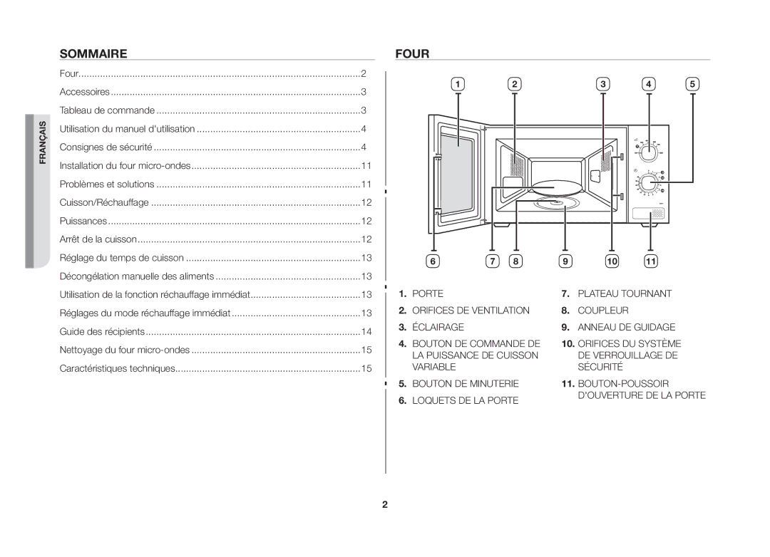 Samsung MW71B/XEF manual Sommaire, Four 