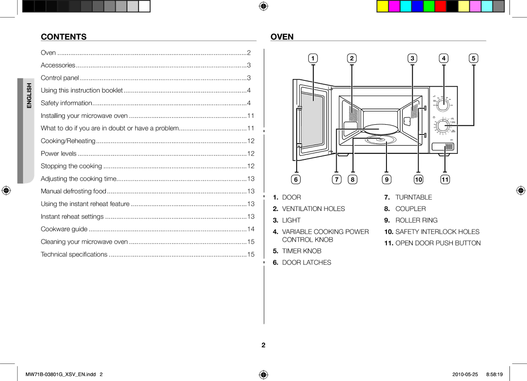 Samsung MW71B/XSV manual Contents, Oven 