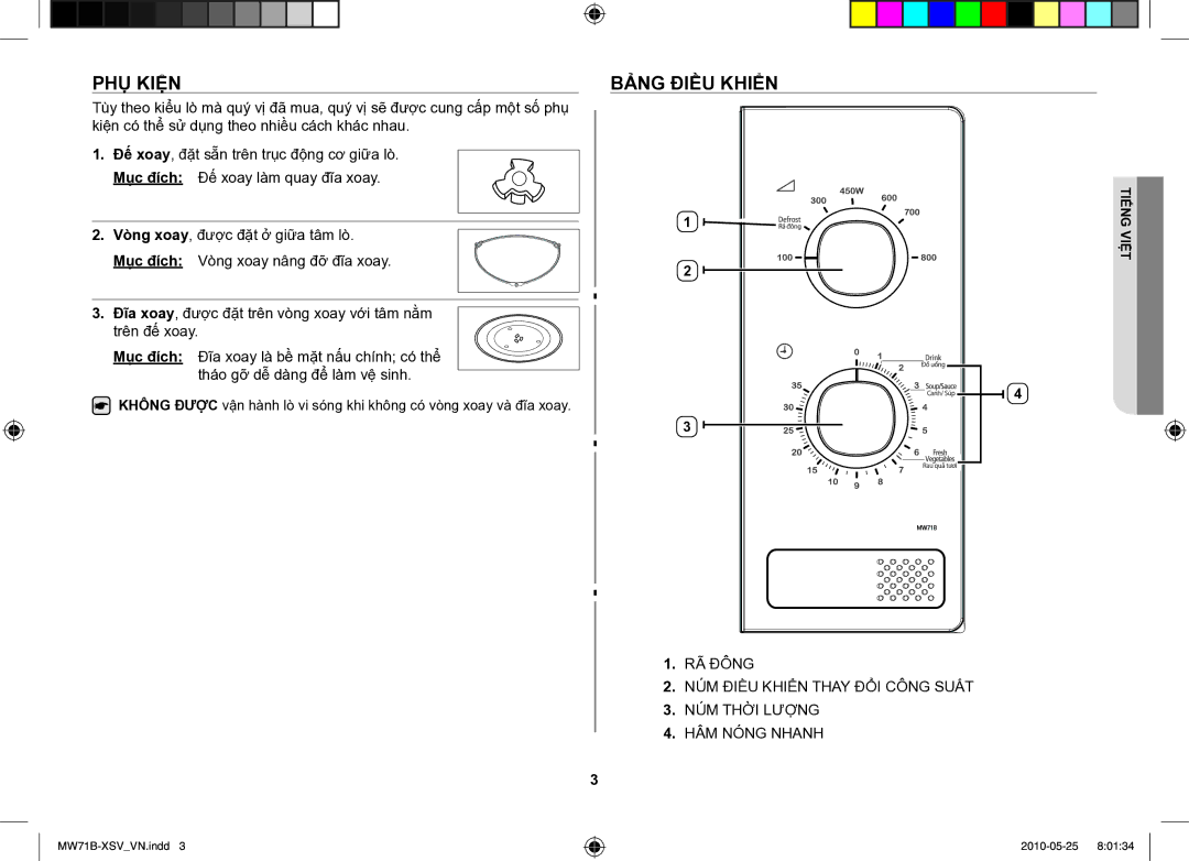 Samsung MW71B/XSV manual Phụ kiện, Bảng điều khiển 